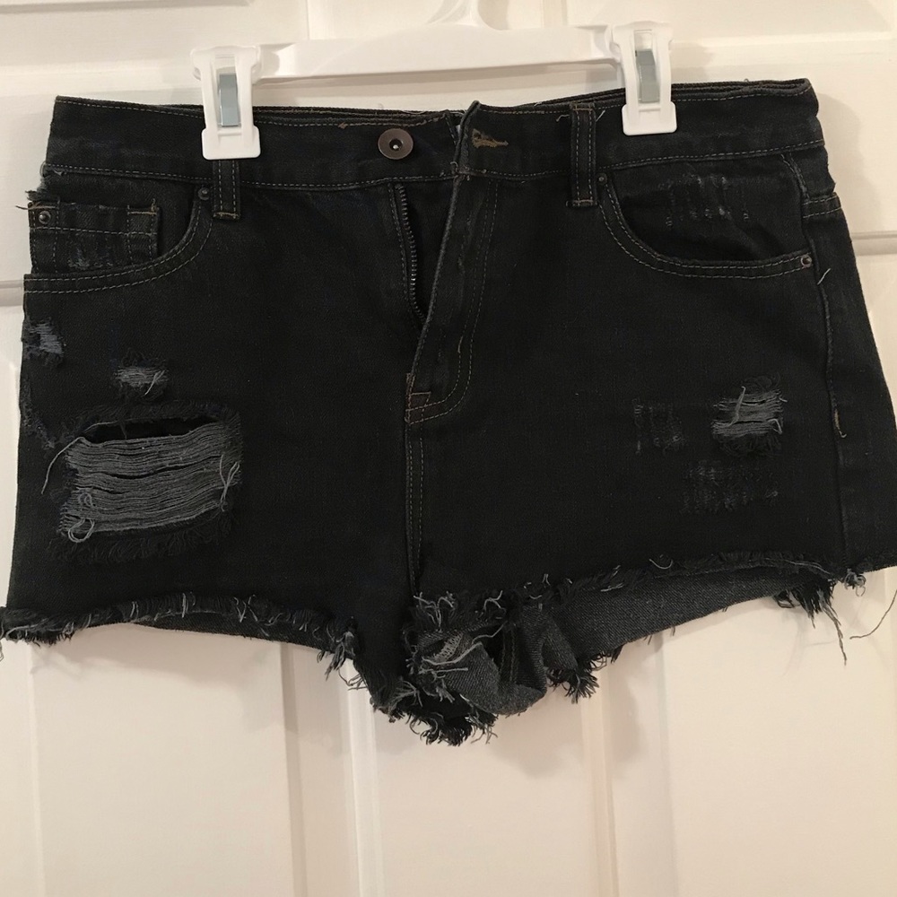 Black Jean Distressed Shorts